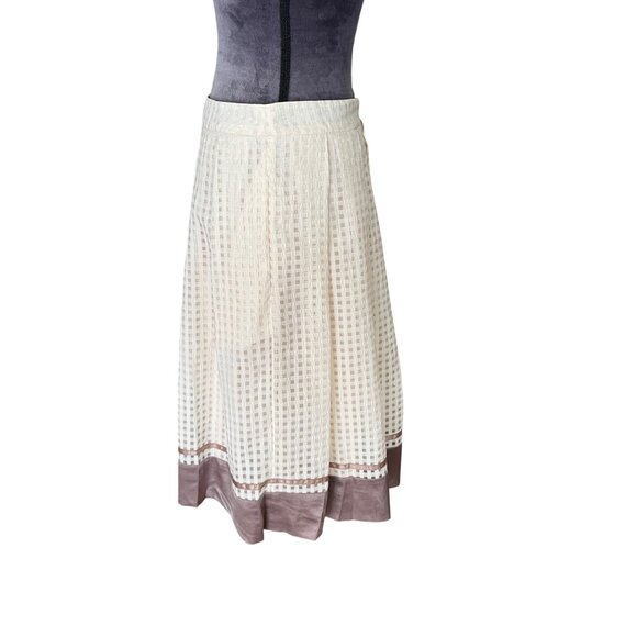 Cream Midi Pleated Skirt With Brown Satin Hem By Three Paper Dolls - Picture 3 of 6